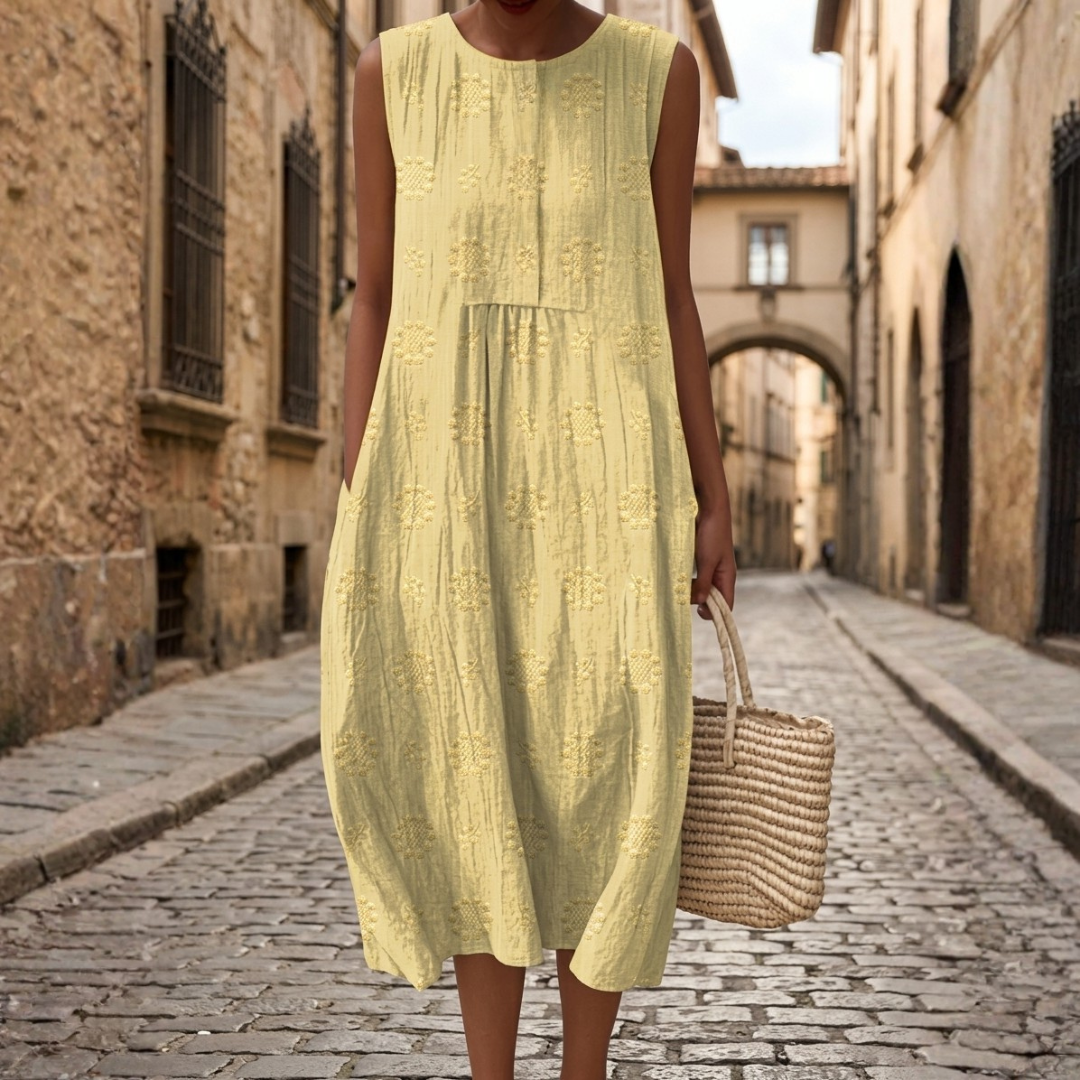 Abito Midi Donna in Cotone con Ricami Floreali