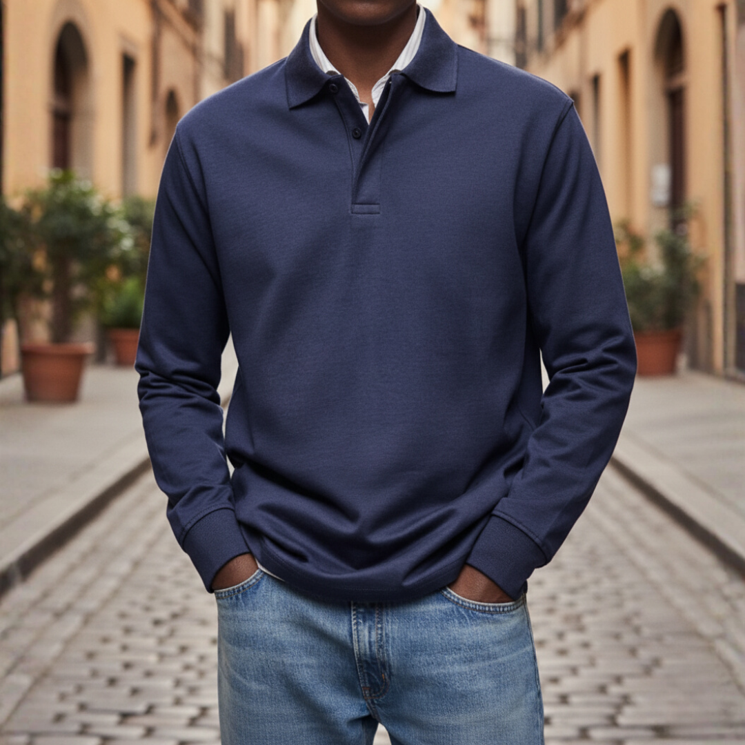 Polo Uomo a Maniche Lunghe con Colletto e Bottone