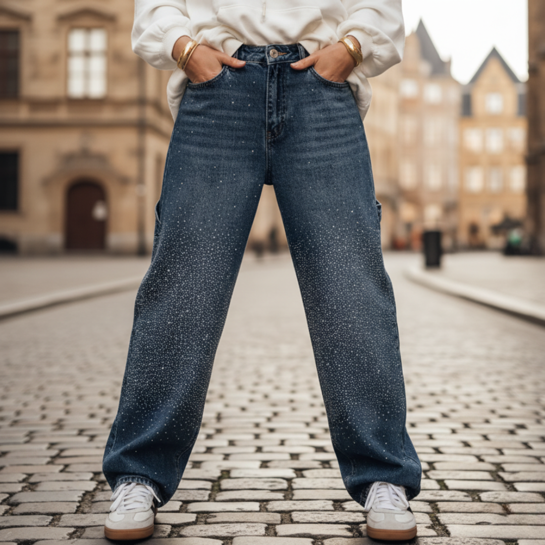 Jeans Donna Denim con Strass