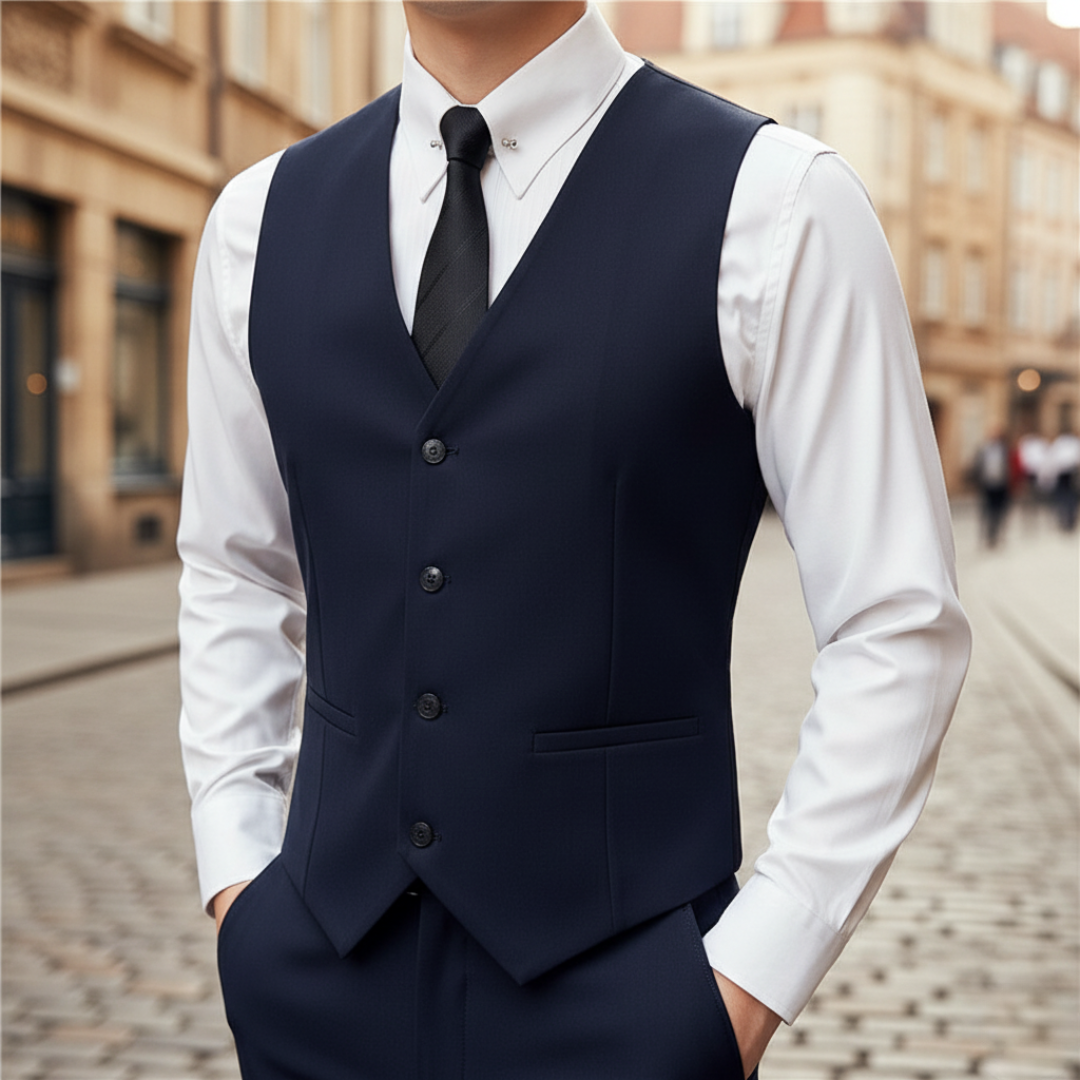 Gilet Uomo Slim Fit in Tessuto Stretch con Scollo a V e Bottoni