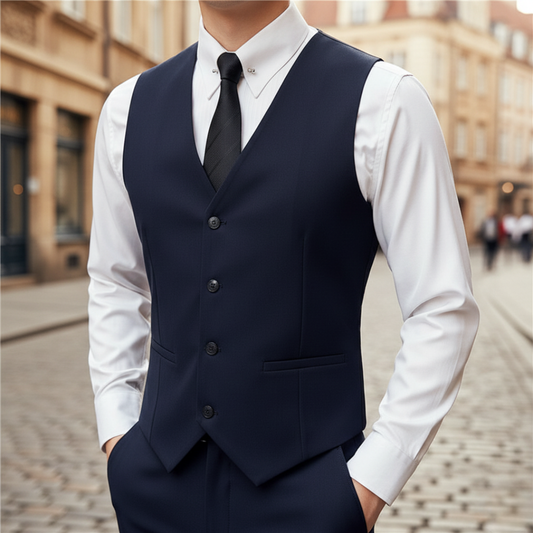 Gilet Uomo Slim Fit in Tessuto Stretch con Scollo a V e Bottoni