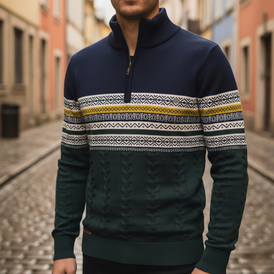 Maglione Uomo Mezza Zip Tessuto Misto Fantasia