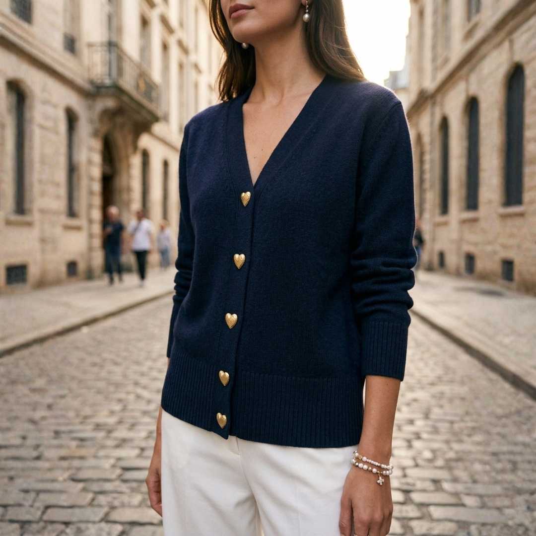 Cardigan Donna in Maglia con Bottoni Dorati a Cuore