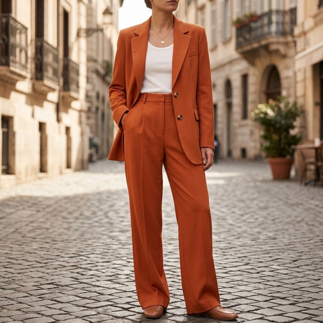 Completo Donna Gessato con Blazer Monopetto e Pantaloni