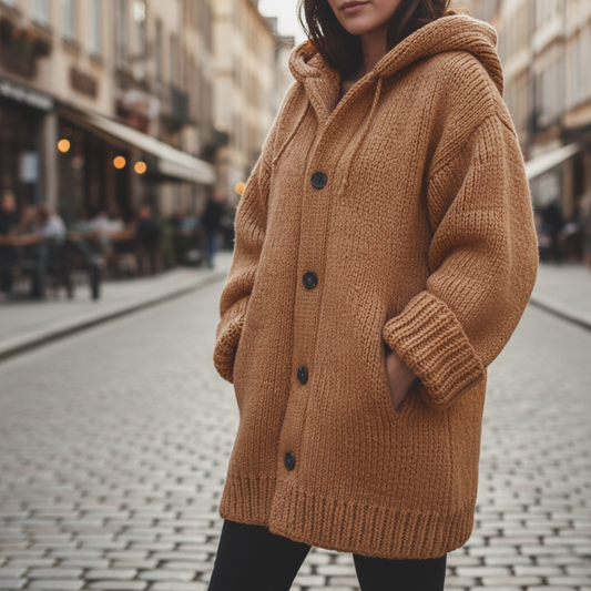 Cardigan Oversize Donna con Cappuccio in Misto Fibre