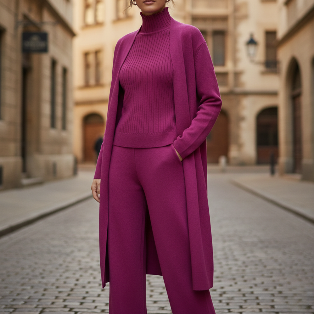 Set Coordinato Donna 3 Pezzi Maglia Pantaloni Cardigan