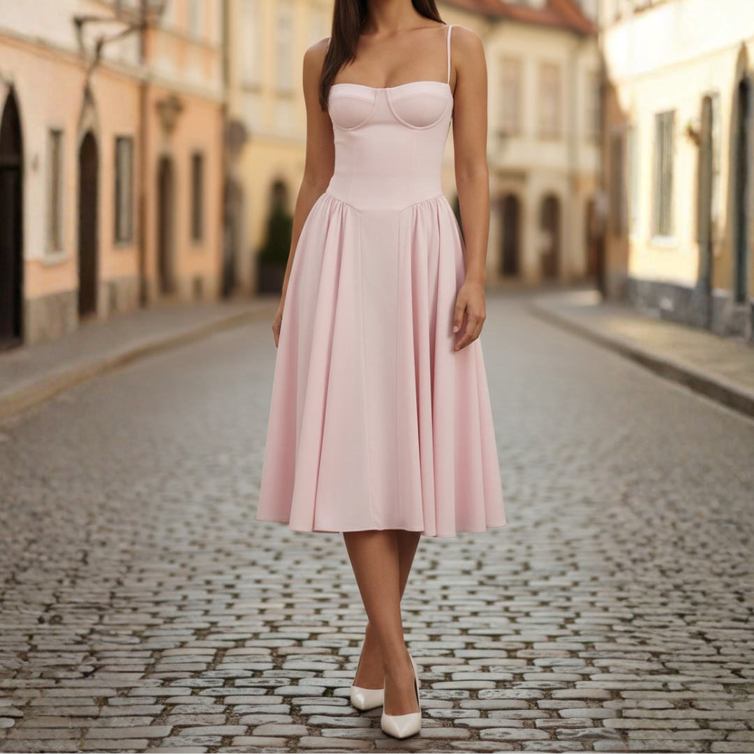 Abito Midi Donna a Tubino con Corpetto a Corsetto