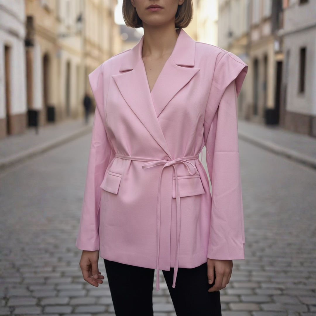 Giacca Blazer Donna con Cintura e Spalle Strutturate