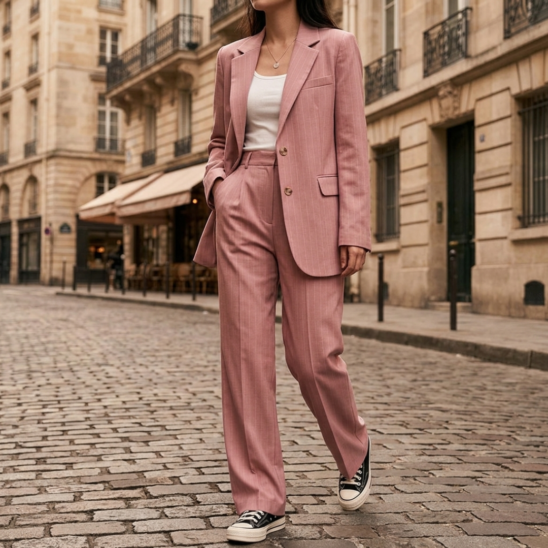 Completo Donna Gessato con Blazer Monopetto e Pantaloni
