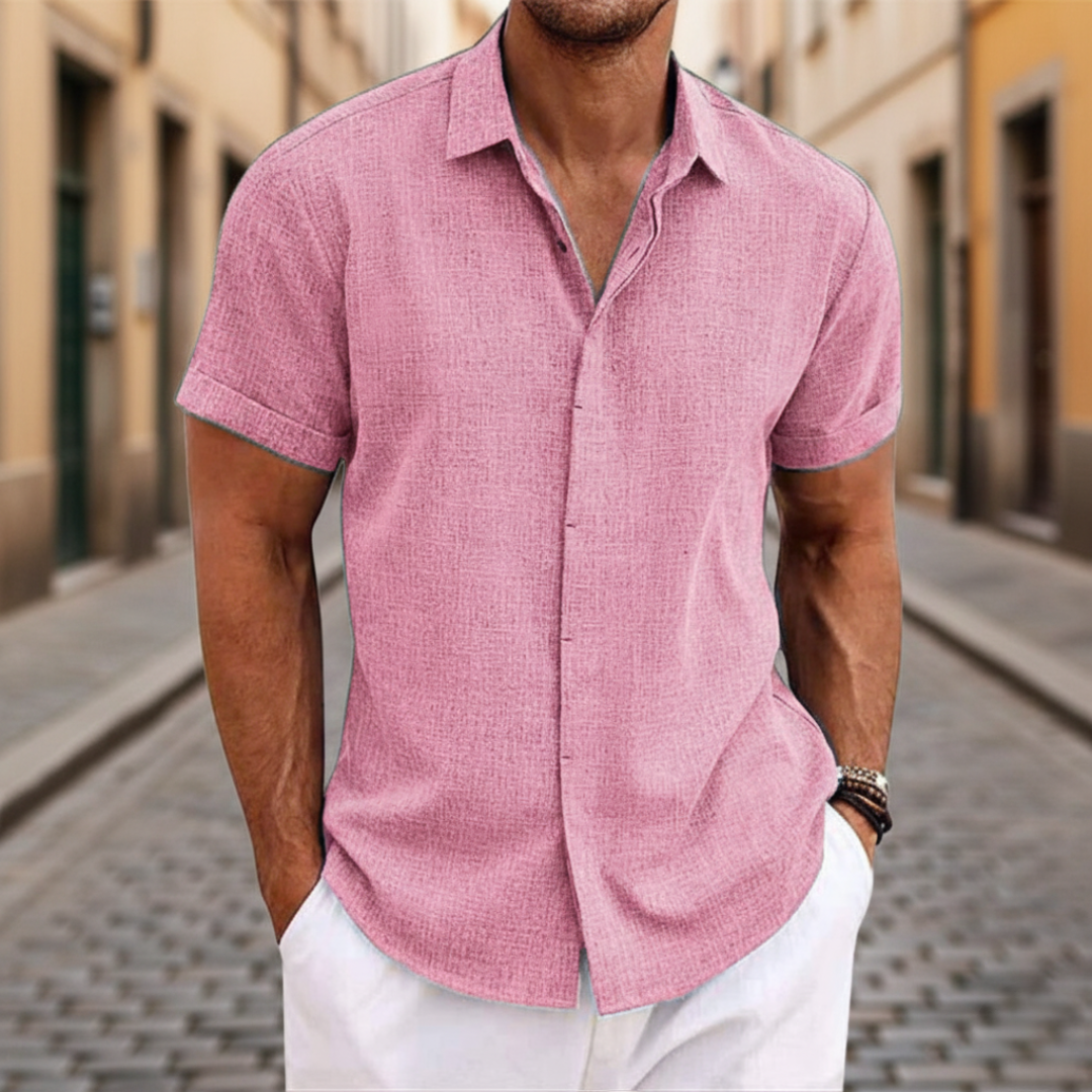 Camicia Uomo Manica Corta Casual Tessuto Misto