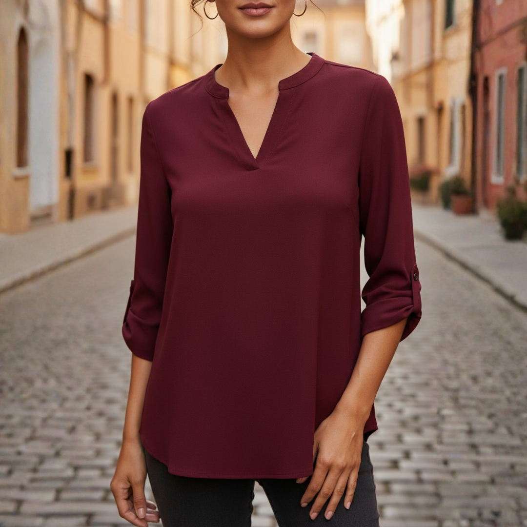 Camicetta con Scollo a V a Pistagna e Maniche a Tulipano Donna