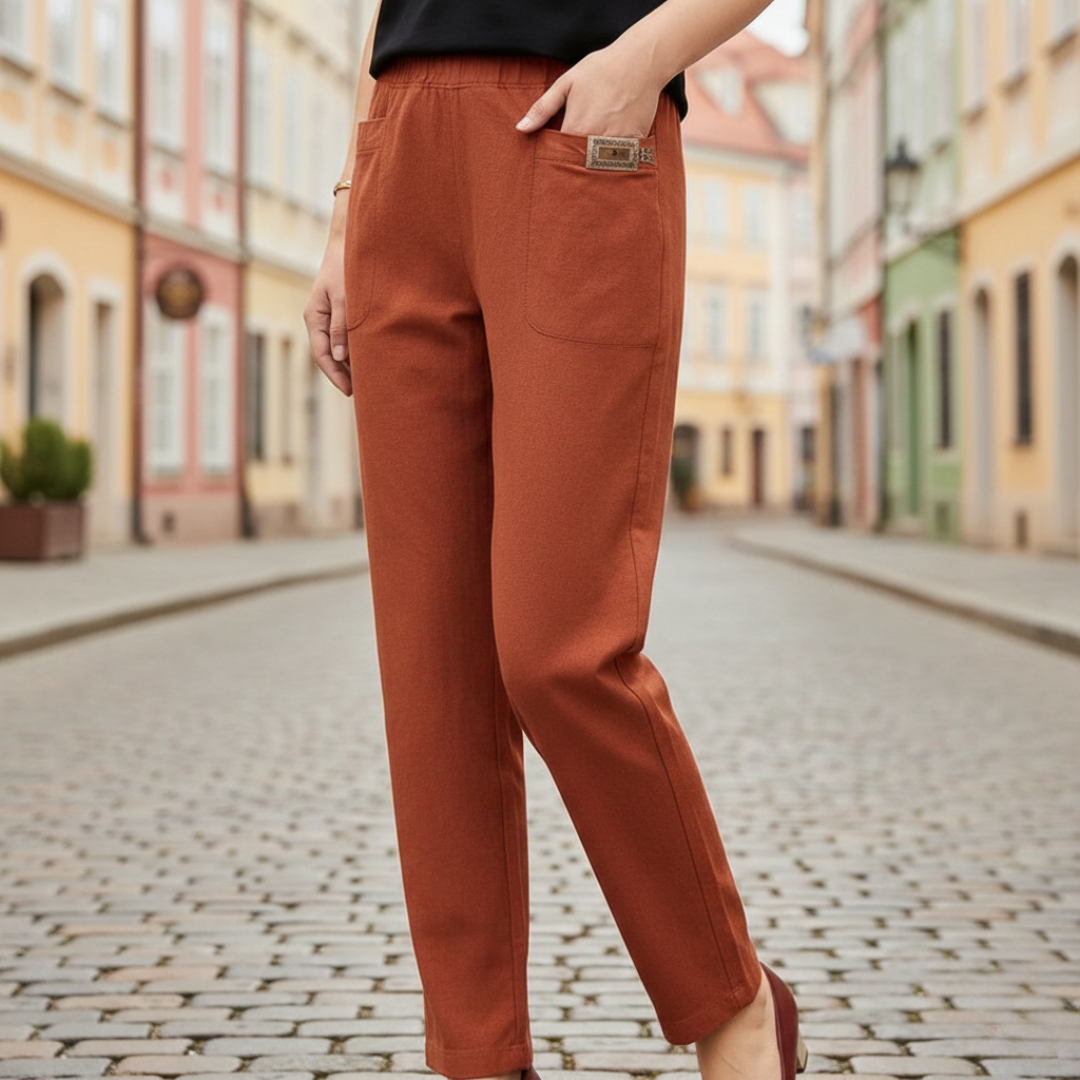 Pantaloni in Cotone e Poliestere con Vita Elasticizzata Donna