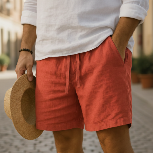 Bermuda Uomo Casual Lino Cotone Elastico Coulisse