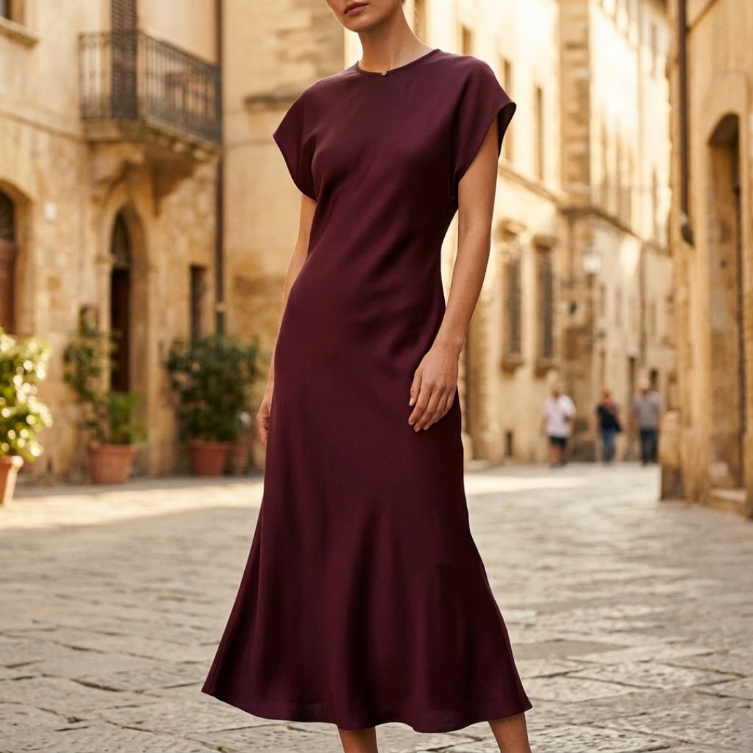 Abito Midi Donna Elegante a Maniche Corte