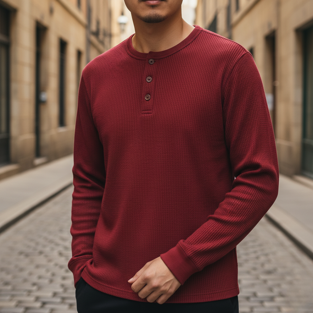 Maglia Henley Uomo Manica Lunga in Maglia