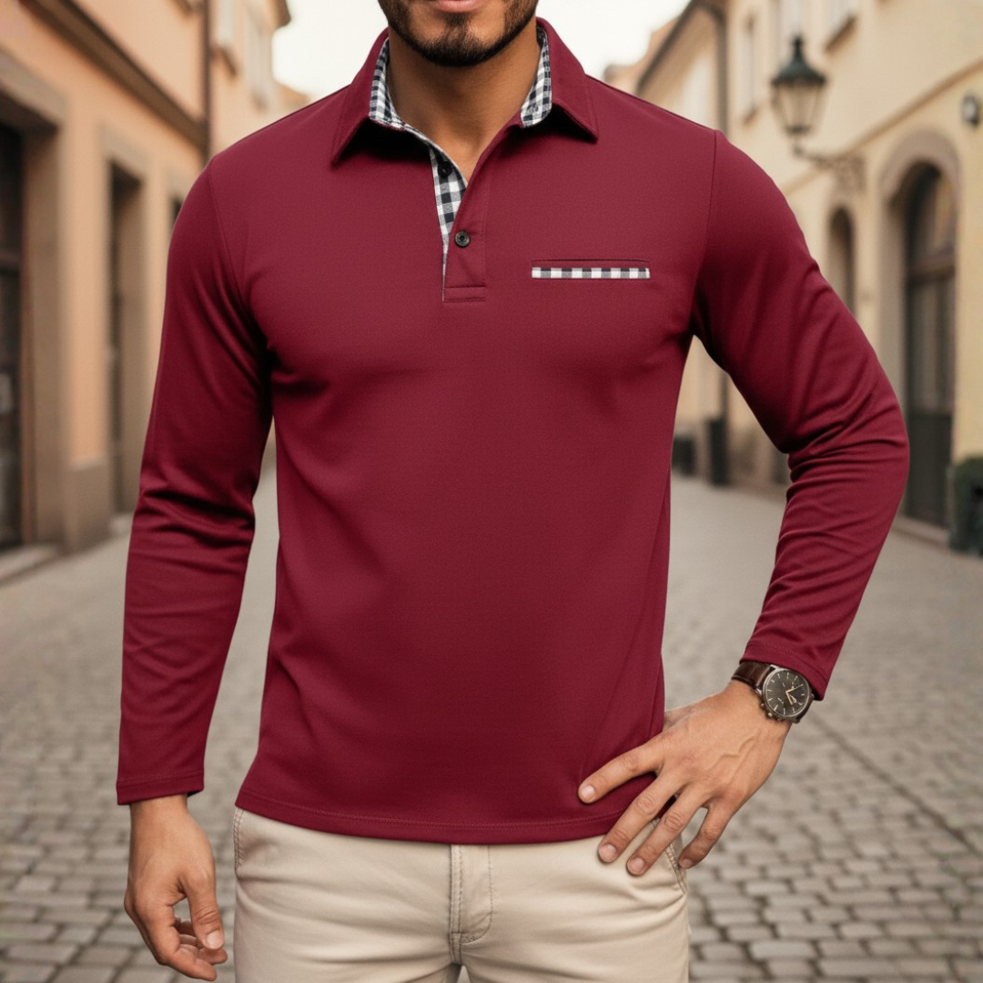 Maglione Uomo Collo Polo Lungo Maniche Tessuto Morbido