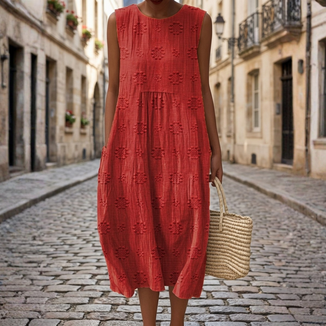Abito Midi Donna in Cotone con Ricami Floreali