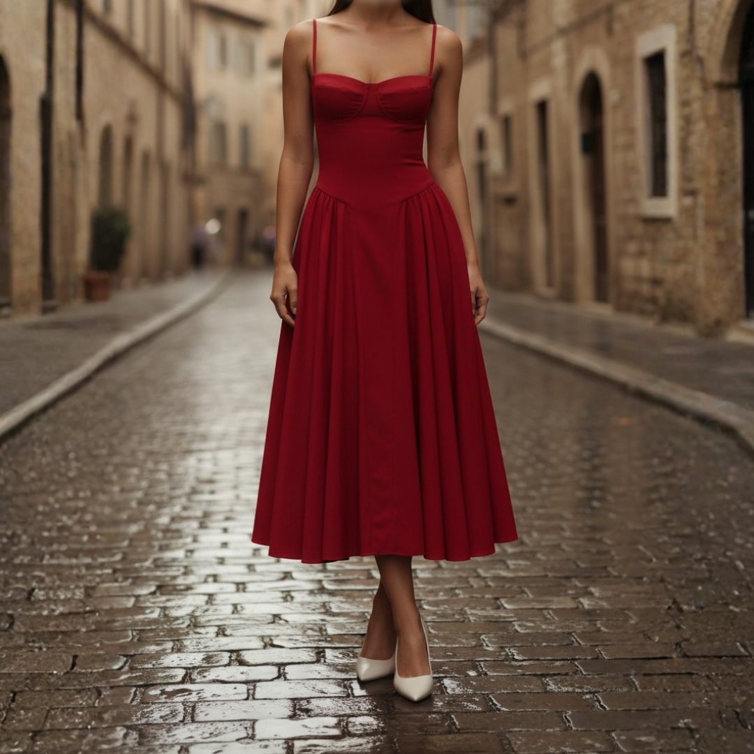 Abito Midi Donna a Tubino con Corpetto a Corsetto