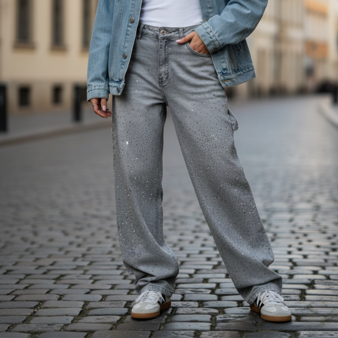 Jeans Donna Denim con Strass