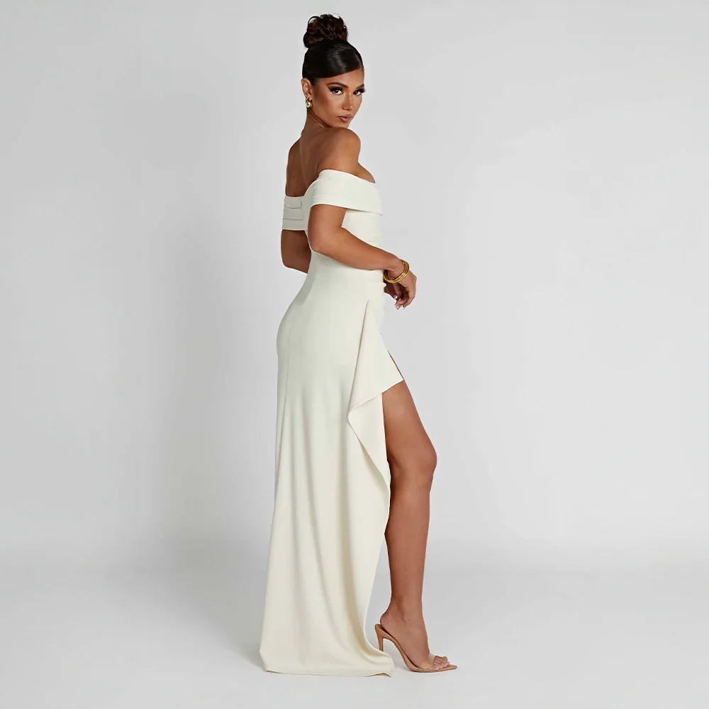 Abito Donna Lungo Raso Spalle Scoperte con Spacco – Elegante