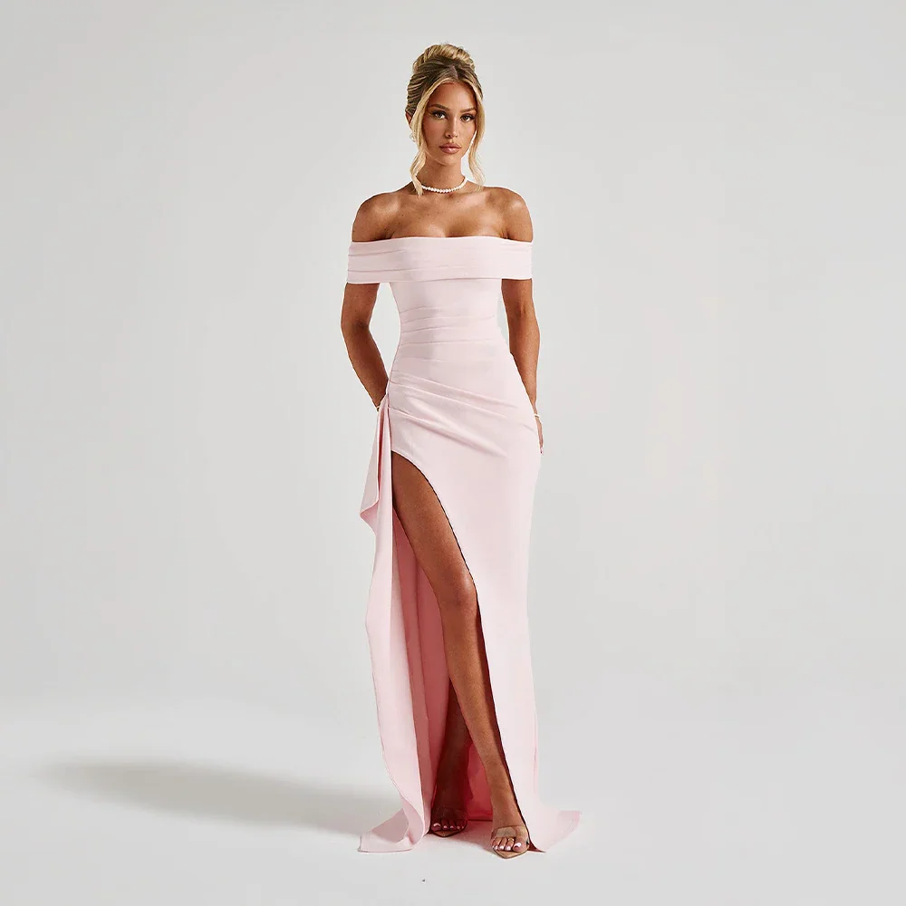 Abito Donna Lungo Raso Spalle Scoperte con Spacco – Elegante