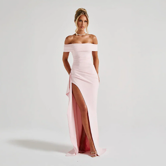 Abito Donna Lungo Raso Spalle Scoperte con Spacco – Elegante