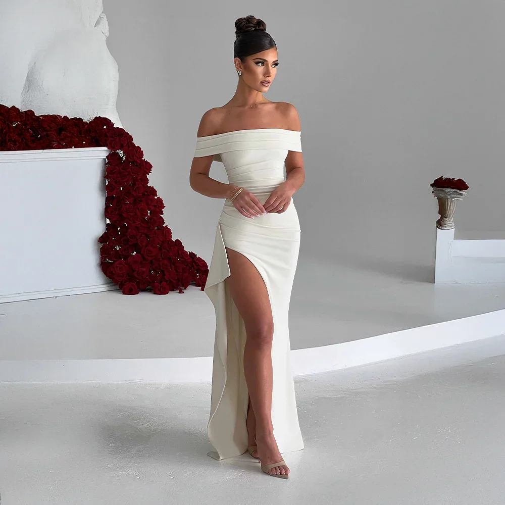 Abito Donna Lungo Raso Spalle Scoperte con Spacco – Elegante
