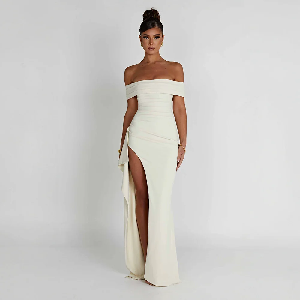 Abito Donna Lungo Raso Spalle Scoperte con Spacco – Elegante