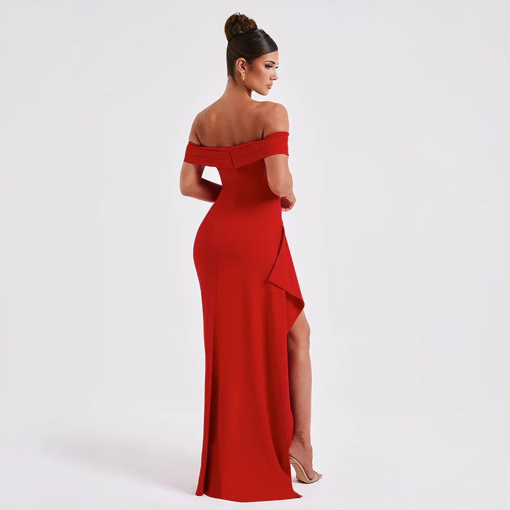 Abito Donna Lungo Raso Spalle Scoperte con Spacco – Elegante