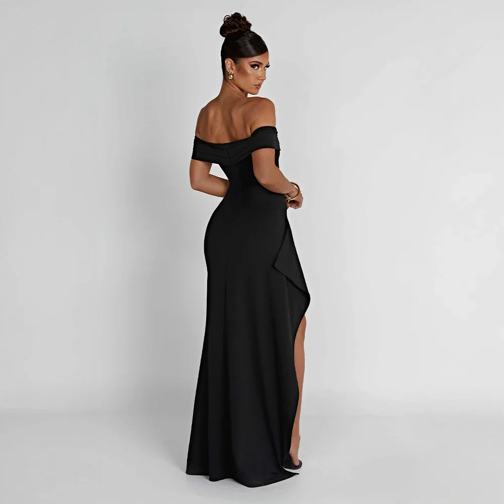 Abito Donna Lungo Raso Spalle Scoperte con Spacco – Elegante