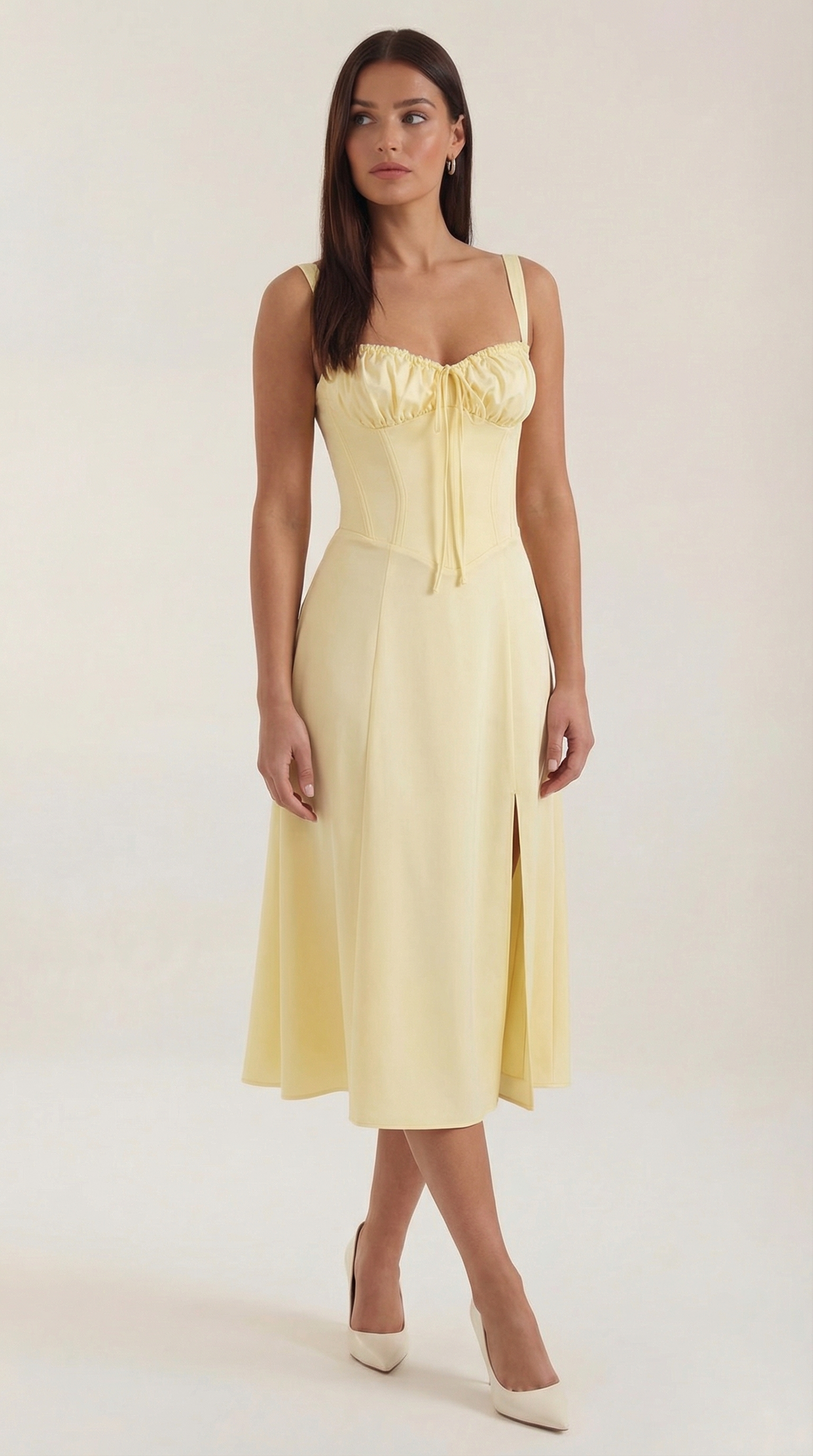Abito Donna Velluto Smanicato Midi Floreale con Scollo a V