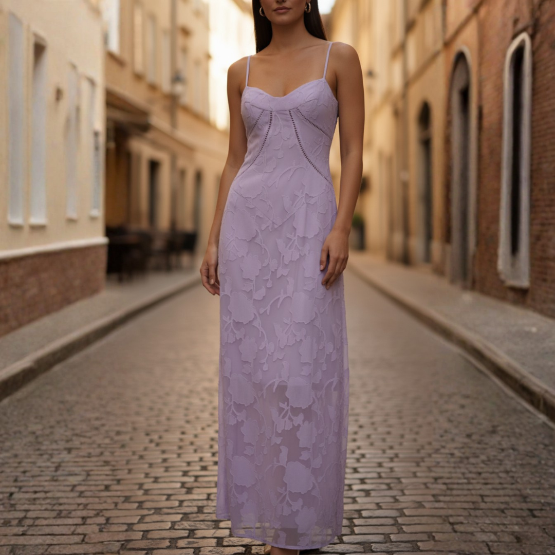 Abito Maxi Donna in Pizzo con Spalline Sottili