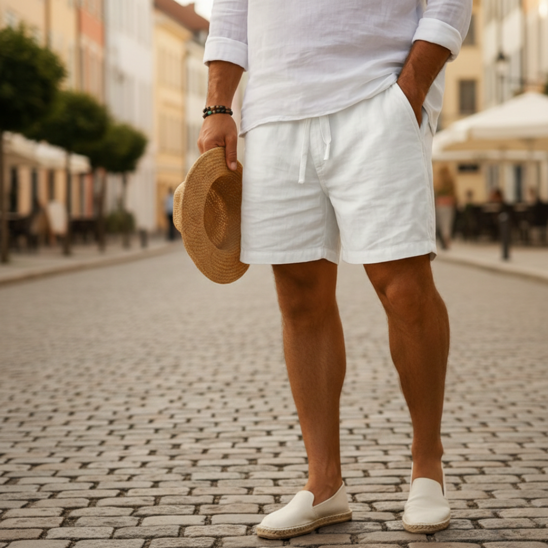 Bermuda Uomo Casual Lino Cotone Elastico Coulisse