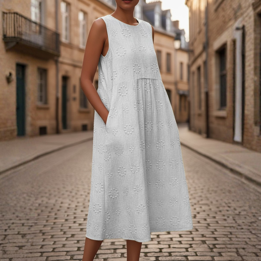 Abito Midi Donna in Cotone con Ricami Floreali