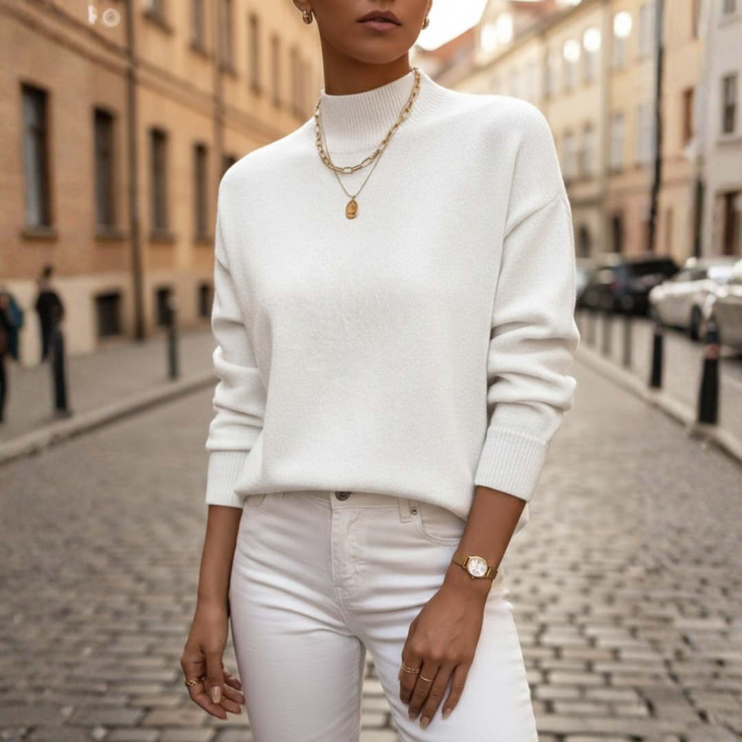 Maglione Donna a Collo Alto Latte