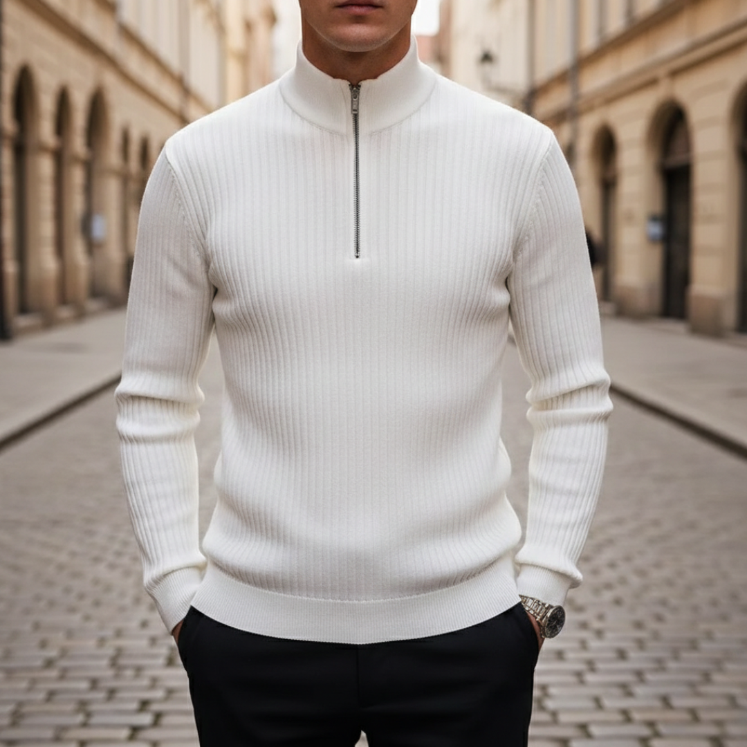 Polo a Manica Lunga in Lana Merino con Zip Uomo