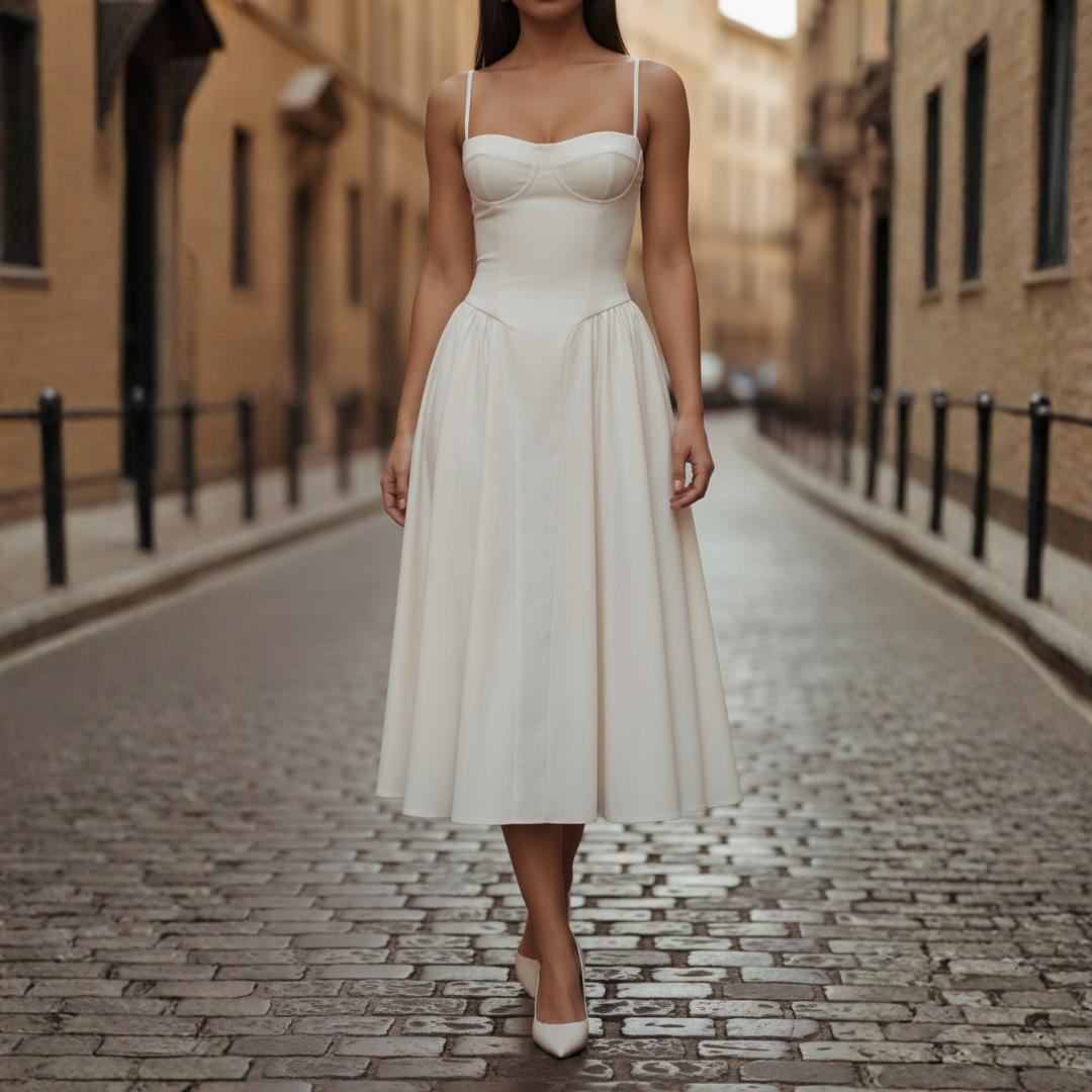 Abito Midi Donna a Tubino con Corpetto a Corsetto