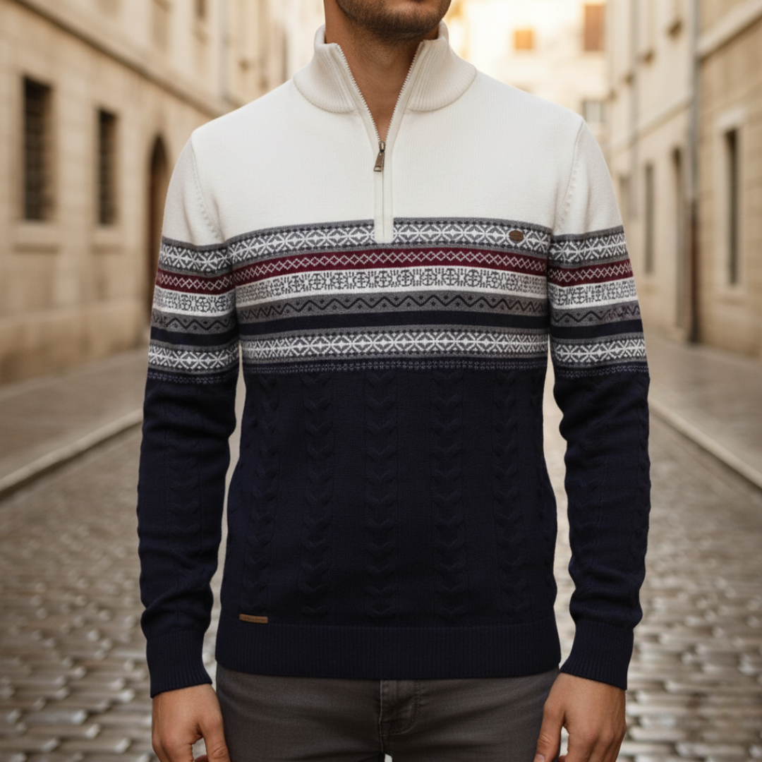 Maglione Uomo Mezza Zip Tessuto Misto Fantasia
