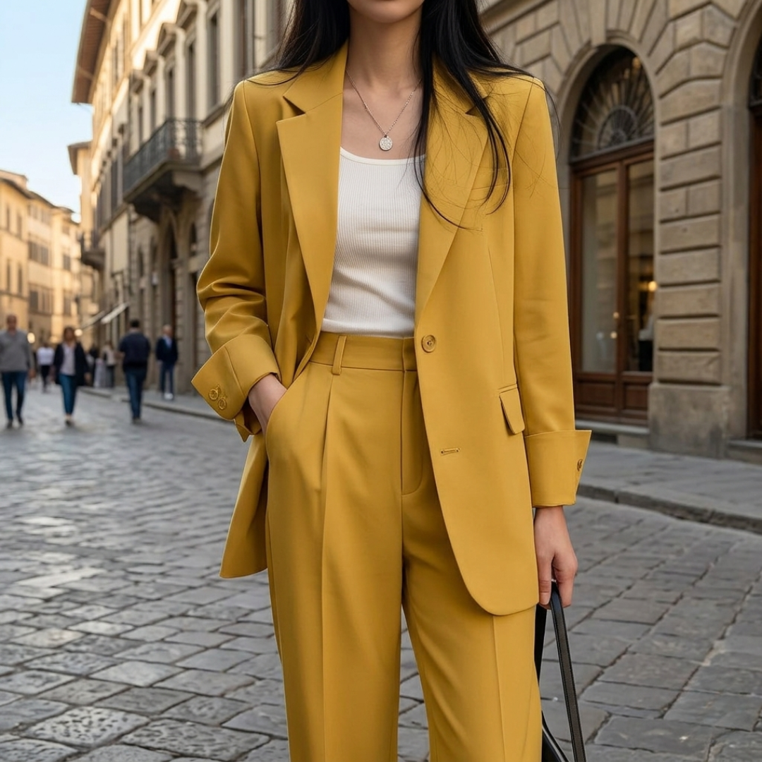 Completo Donna Gessato con Blazer Monopetto e Pantaloni